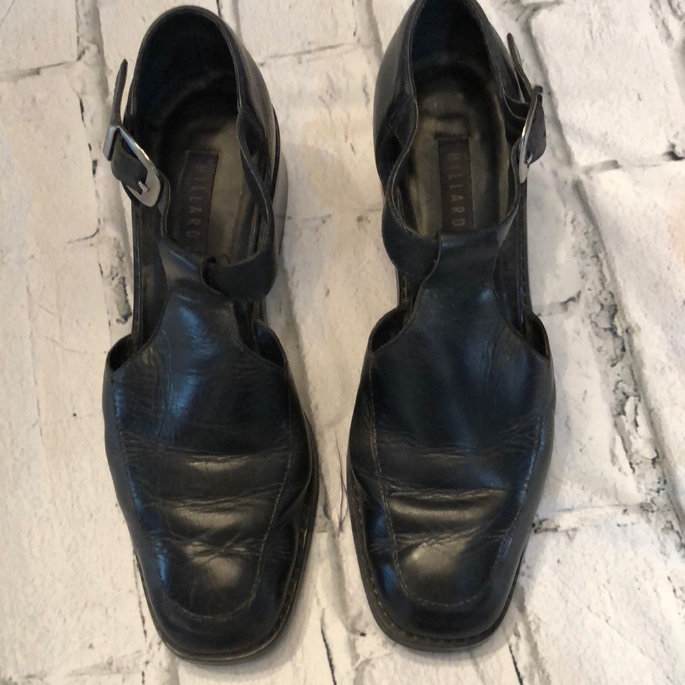 Hillard & Hanson Grayce leather block heeled mary jane style in Black size 6
